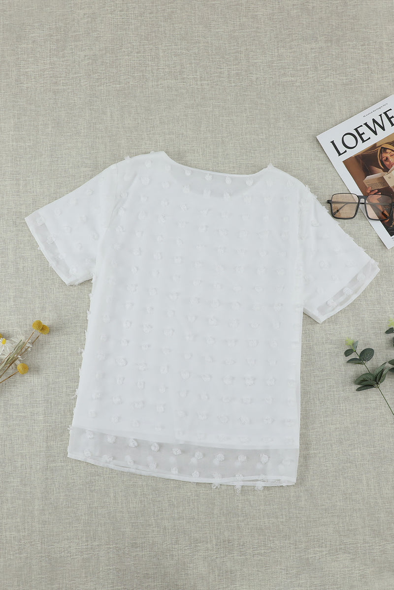 White Swiss Dot Jacquard Summer Top