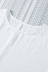 White Plain & Casual Shirred Cuffs Half Sleeve Top