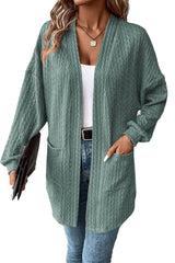 Chestnut Textured Knit Side Pockets Open Front Cardigan