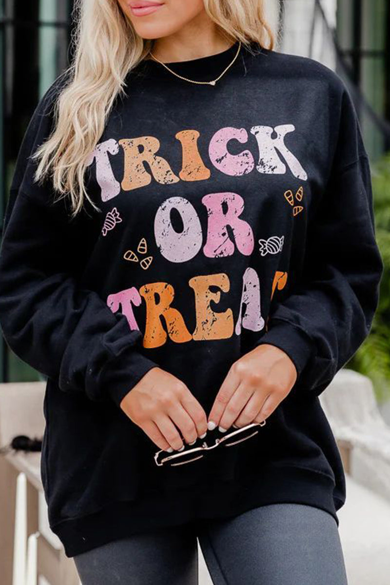 Black Halloween TRICK OR TREAT Graphic Crewneck Sweatshirt