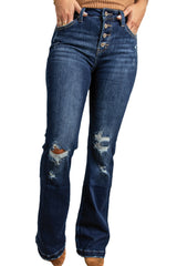 Dark Blue Washed Distressed Flare Bootcut Jeans