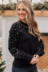 Black Pearl Beaded Bishop Sleeve Sweater