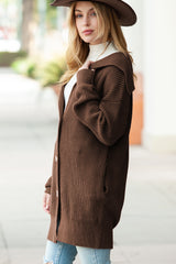 Brown Pocketed Button Up Chunky Knit Cardigan