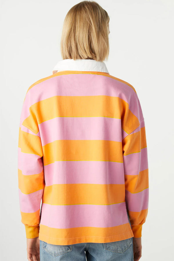 Yellow Colorblock Button Collared Sweatshirt