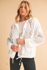 Coral Quilted Textured Patchwork Hooded Jacket