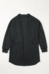 Chestnut Textured Knit Side Pockets Open Front Cardigan