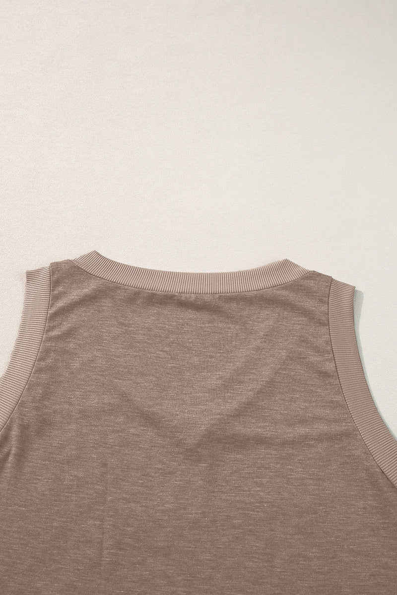 Simply Taupe Contrast Trim V-Neck Loose Fit Tank Top