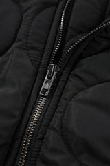 Black Quilted Drawstring Hooded Zip Up Puffer Vest