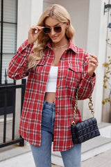 Dark Blue Plaid Chest Pocket Button Front Shirt