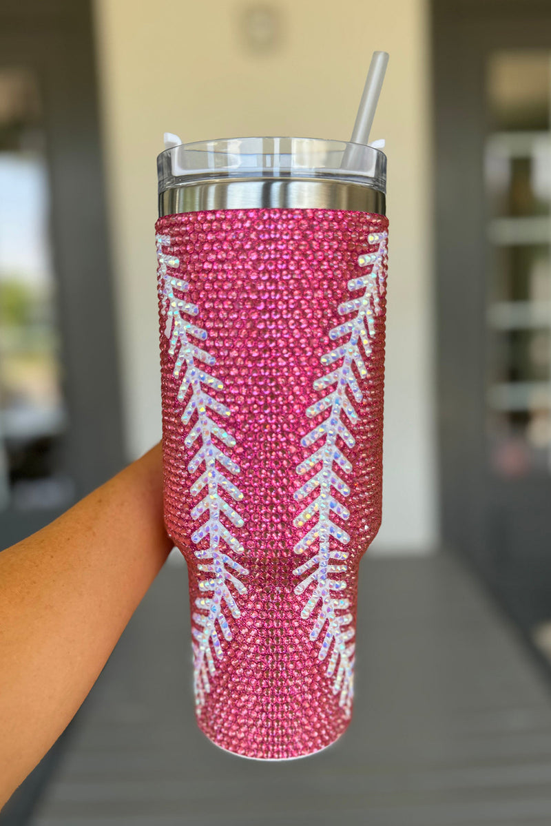 Rose Red 40Oz Baseball Rhinestone Tumbler Cup