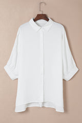 White Plain 3/4 Batwing Sleeve Oversize Button Up Blouse