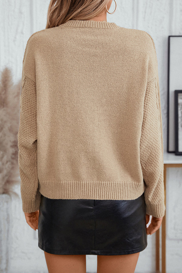 Parchment Round Neck Hollowed Out Solid Color Sweater