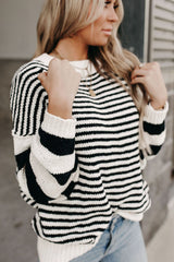 Black & White Striped Drop Sleeve Knit Sweater