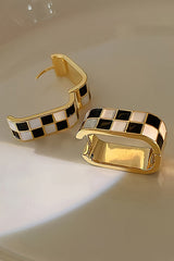 Gold Checkered Hoop Alloy Earrings