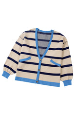 White Stripe Colorblock Drop Shoulder Buttoned Loose Cardigan