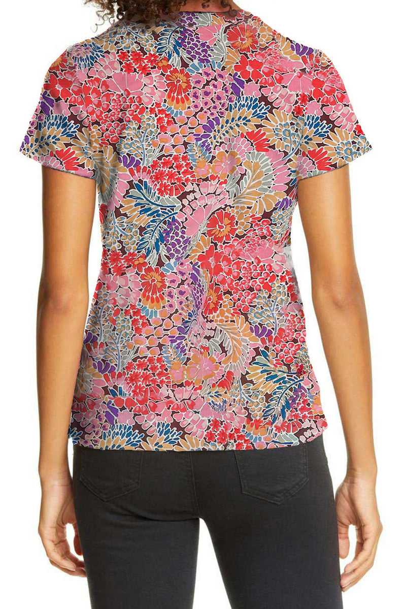 Red Short Sleeve Floral Print T Shirt