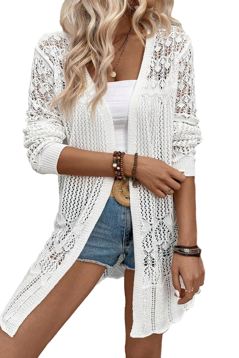 Black Hollow Out Crochet Open Front Cardigan