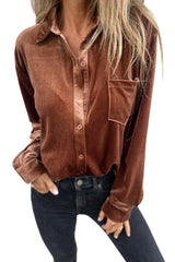 Chestnut Plain Chest Pocket Velvet Shirt