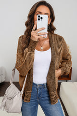 Brown Chunky Knit Pocketed Drop Sleeve Cardigan