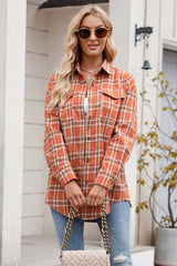 Dark Blue Plaid Chest Pocket Button Front Shirt