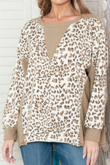 Leopard Print Casual Pullover Long Sleeve Top for Women