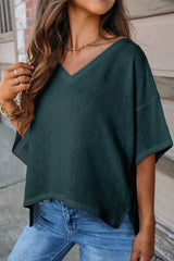 White V Neck Side Slits Knitted Flowy Oversized Blouse