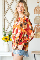 Multicolor Abstract Print Boho Ruffle Puff Sleeve Blouse