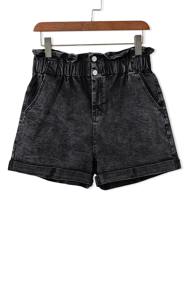 Dusty Pink Vintage Washed Frilled High Waist Denim Shorts