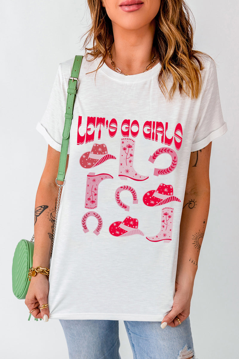 White LET'S GO GIRLS Boots & Hats Graphic T Shirt