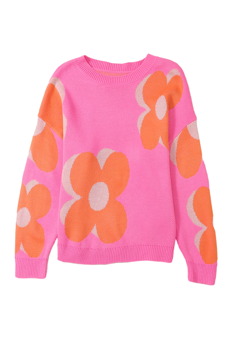 Camel Color Floral Cable Knitted Sweater