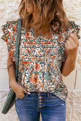 Multicolor Boho Floral Print Ruffled Sleeve Blouse