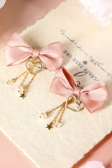 Pink Cute Heart Beaded Charm Bow Hair Clip