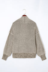 Brown Chunky Knit Pocketed Drop Sleeve Cardigan