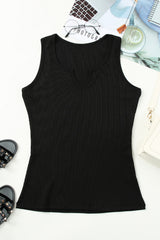 Black Slim Fit Sleeveless Stretchy Ribbed Tank Top