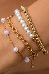 Gold Plated Chain Pearl Beaded 4Pcs Minimalist Bracelet Set