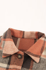 Orange Plaid Button Up Long Sleeve Flannel Shacket