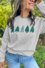 Gray Double Side Print Christmas Tree Letter Graphic Sweatshirt