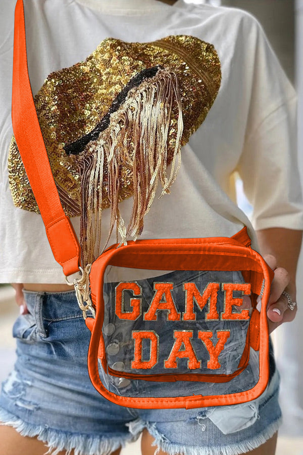 Orange Chenille GAME DAY Pattern Clear Bag