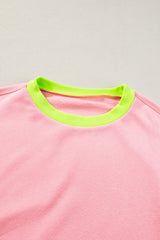 Pink Contrast Trim Bubble Sleeve Sweatshirt