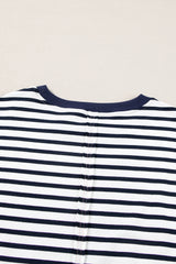 White Stripe Patchwork Exposed Seam Loose Fit Sweatshirt