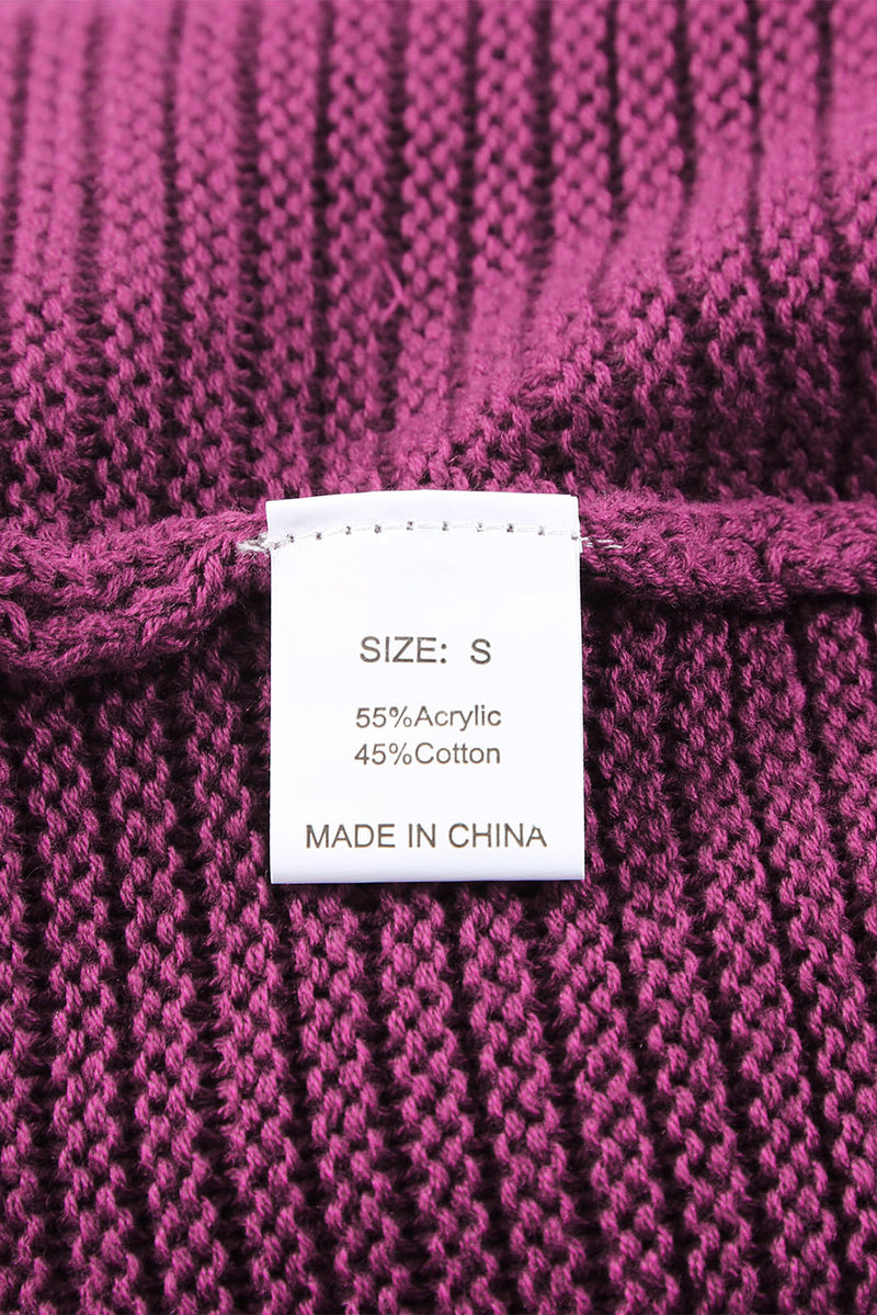 Purple Split V Neck Pullover Knit Sweater Hoodie