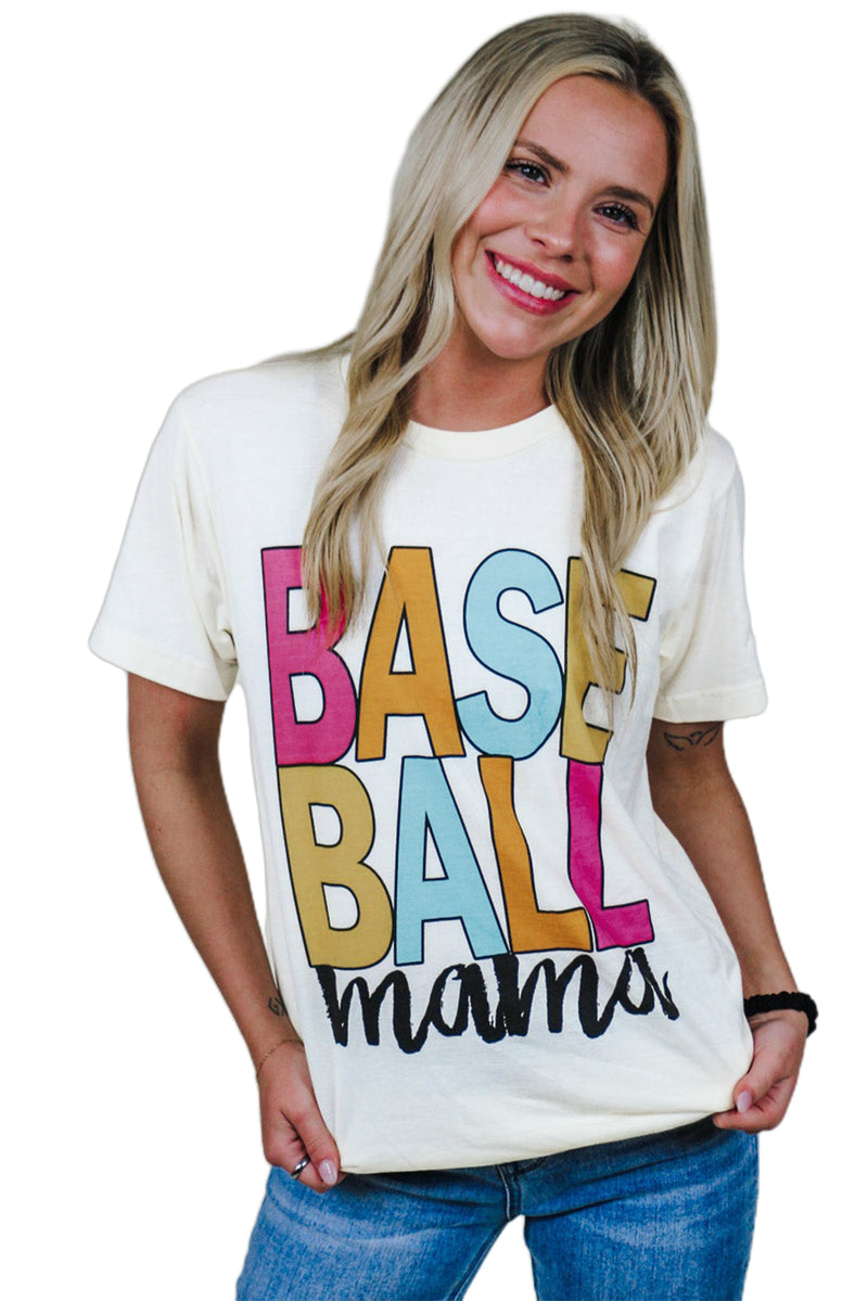 White Colorful Baseball Mama Letter Graphic Tee
