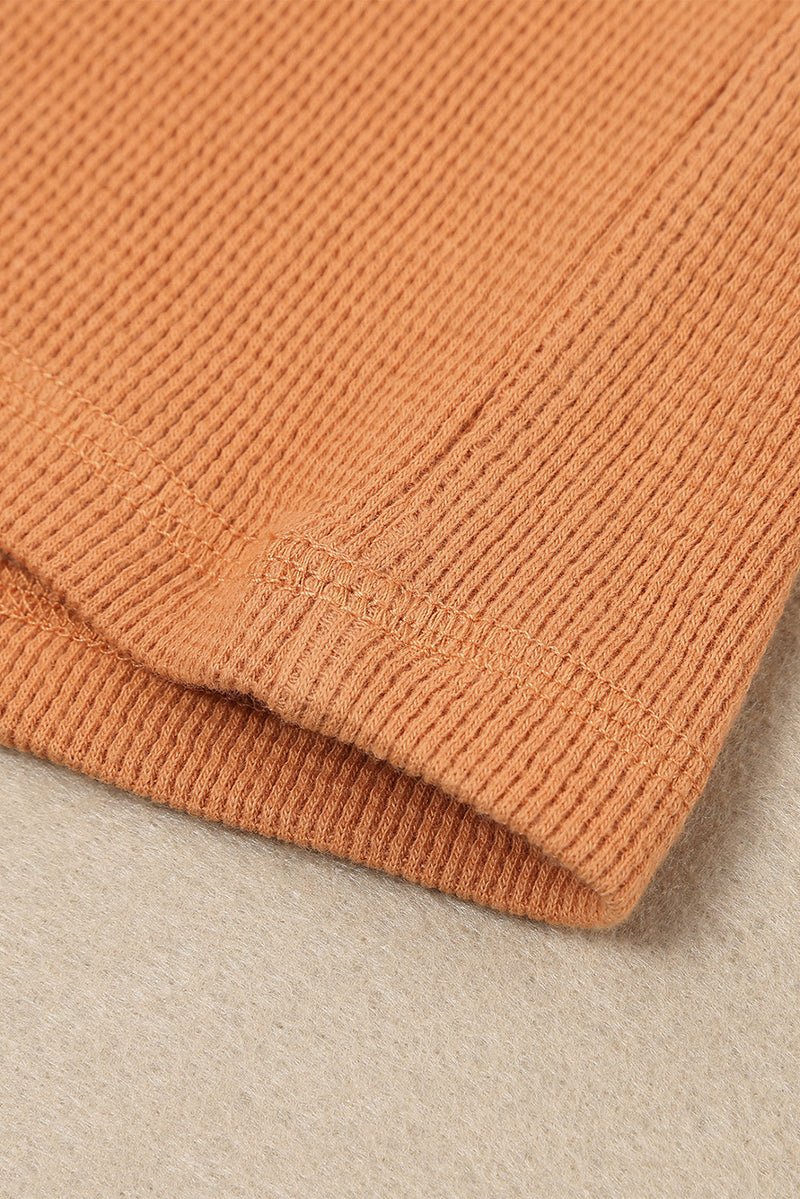 Orange Casual Waffle Button Front Knit Henley Top