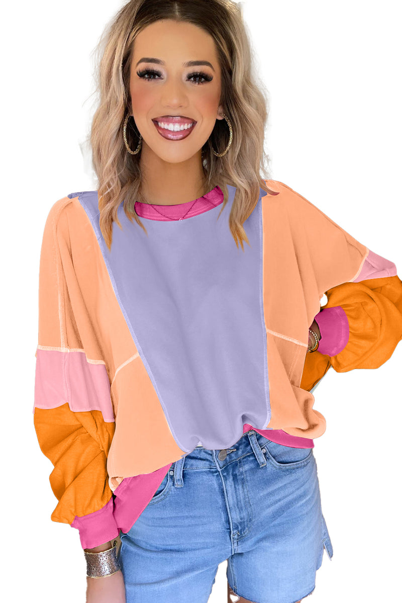 Orchid Petal Colorblock Patchwork Drop Shoulder Top