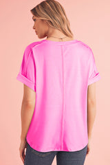 Green & Rosy Colorblock Exposed Seam Tee