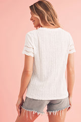 White Eyelet Embroidery Scalloped Short Sleeve Blouse