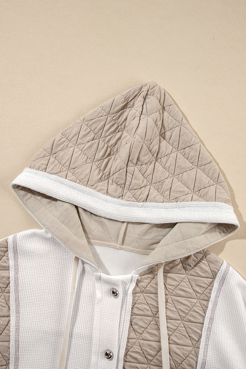 Coral Quilted Textured Patchwork Hooded Jacket