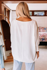 White Plain & Casual Shirred Cuffs Half Sleeve Top