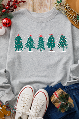 Gray Double Side Print Christmas Tree Letter Graphic Sweatshirt