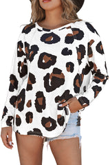 White Leopard Print Casual Loose Long Sleeve Top